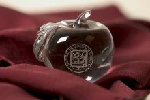 glass apple with UMN seal etched in the glass